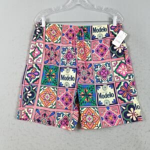Modelo Swim Trunks Mens Medium Multicolor Cerveza Beer Tile Print Mesh Lined